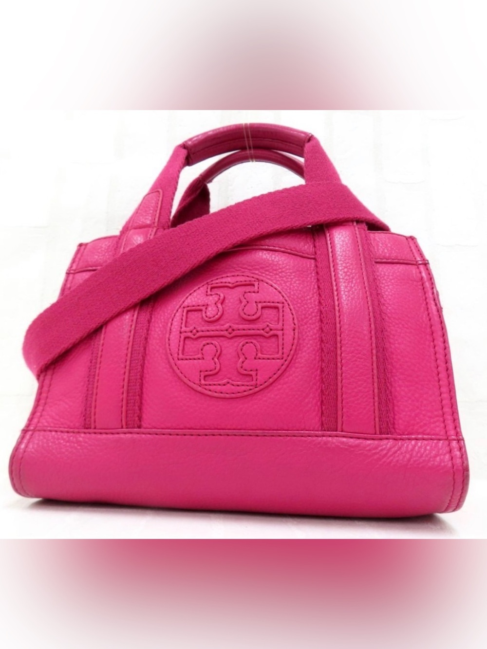 Tory Burch Ella Pink Leather 2-Way Mini Tote Crossbody Bag